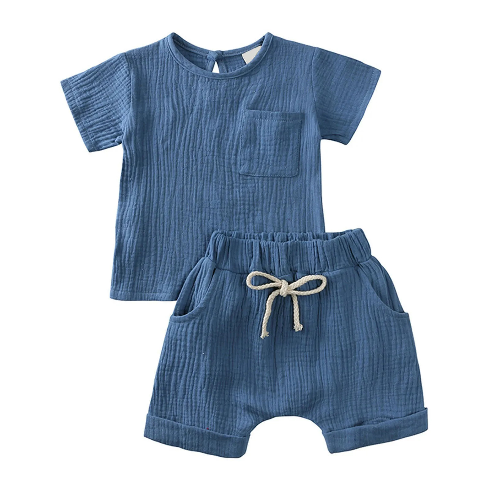 Cotton and linen childrens clothing girls clothing summer boys clothing set solid color short sleeved top short sleeved childrens clothing 250409