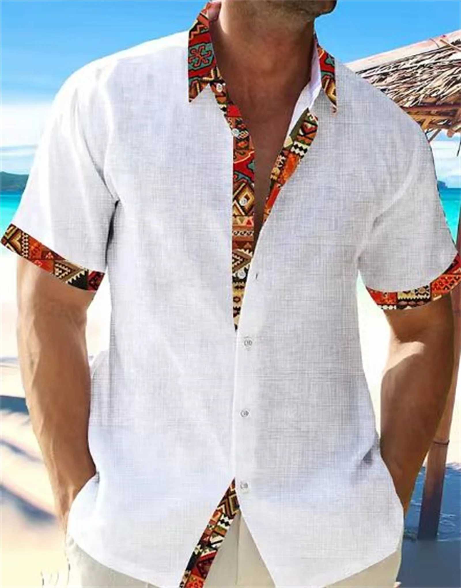 2017 Summer Fashion New Mens High Quality Hawaiian Beach Linen Short Sleeve Mens Street Solid Top Plus Size X250410