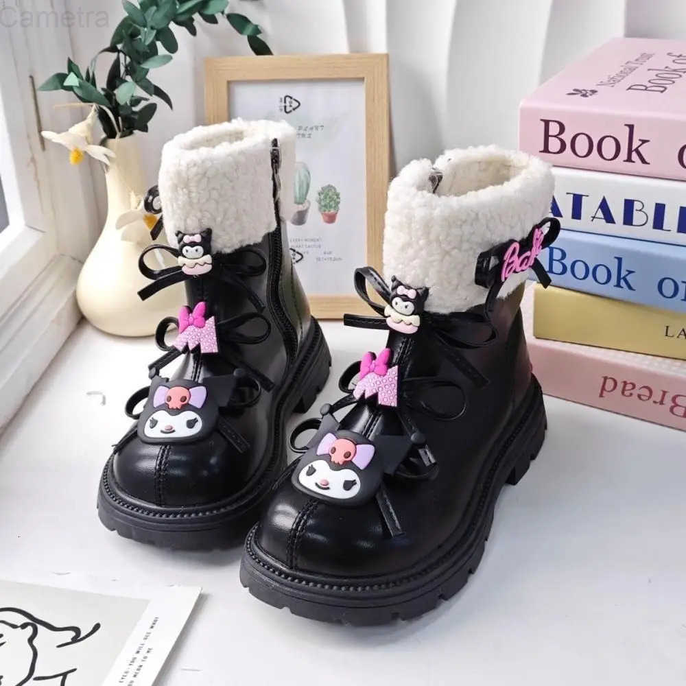 Sanrio Sanrios Kawaii Kuromi Girls Snow Boots Autumn Winter New Style Water Proof Ankle Length Cotton Shoes Child Martin Boots Sneakers H251110