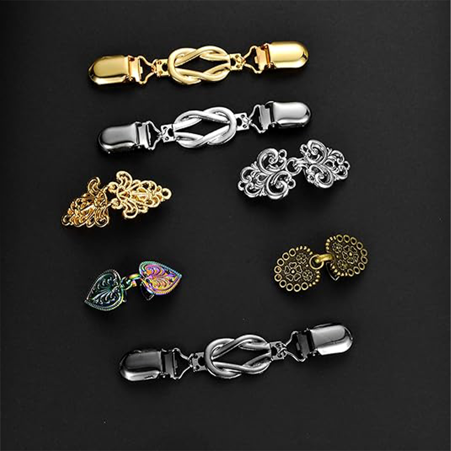 7 Pcs Vintage Sweater Shawl Clips Retro Cardigan Collar Dress Shirt Jacket Waist Brooch Clip for Women Clothing Multiple Colors 7 Styles