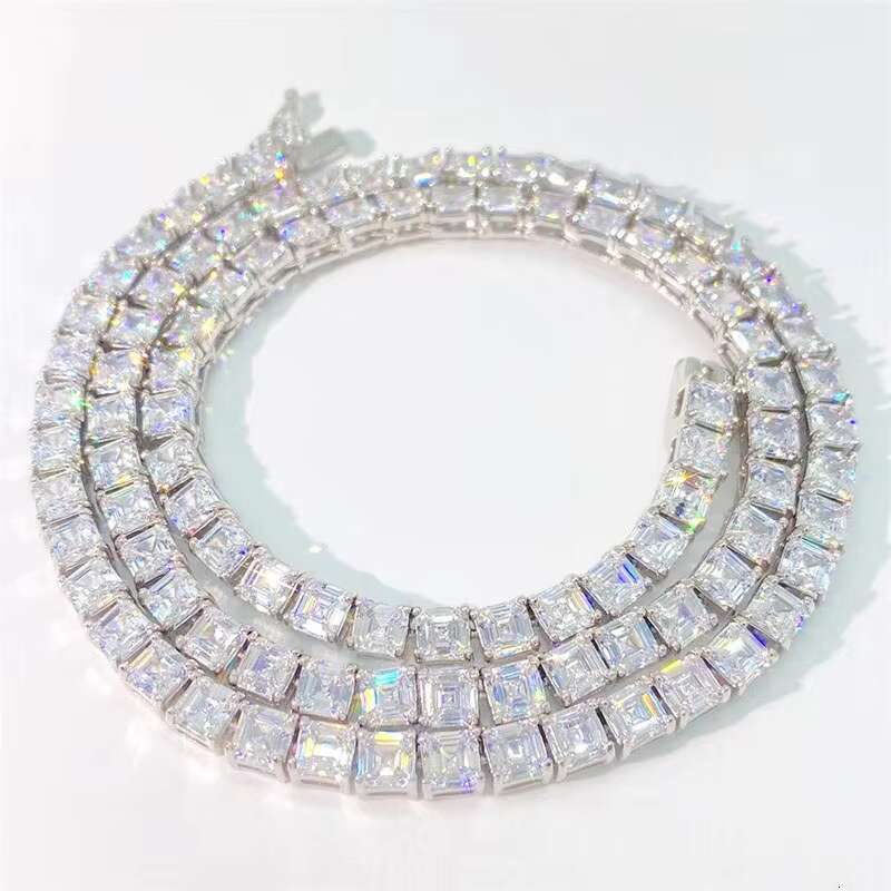 Fine Jewelry Hip Hop 925 Sterling Silver Zircon Diamond Cluster Iced Out Tennis Chain Bracelet Necklace for Men Women