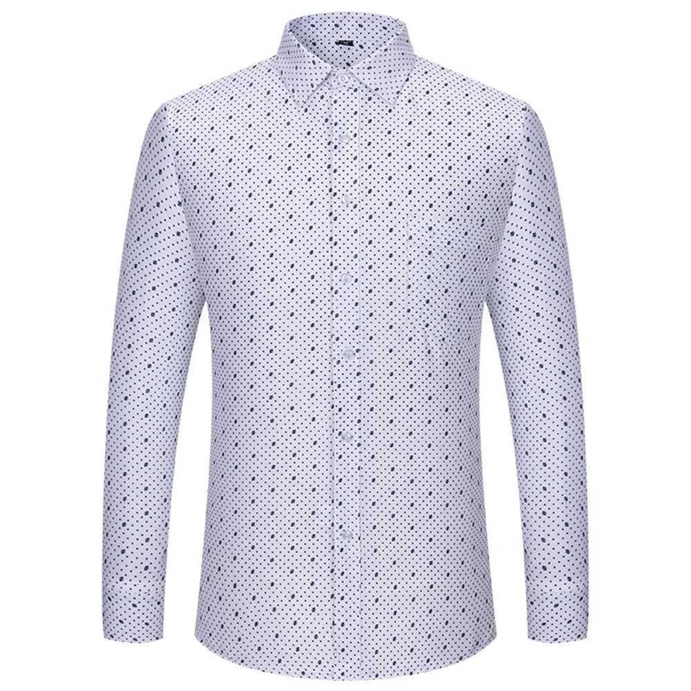 Mens Classic Long Sleeve Print/striped Basic Dress Shirts Single Patch Pocket 65 Cotton Business Standard-fit Office Shirt K251110
