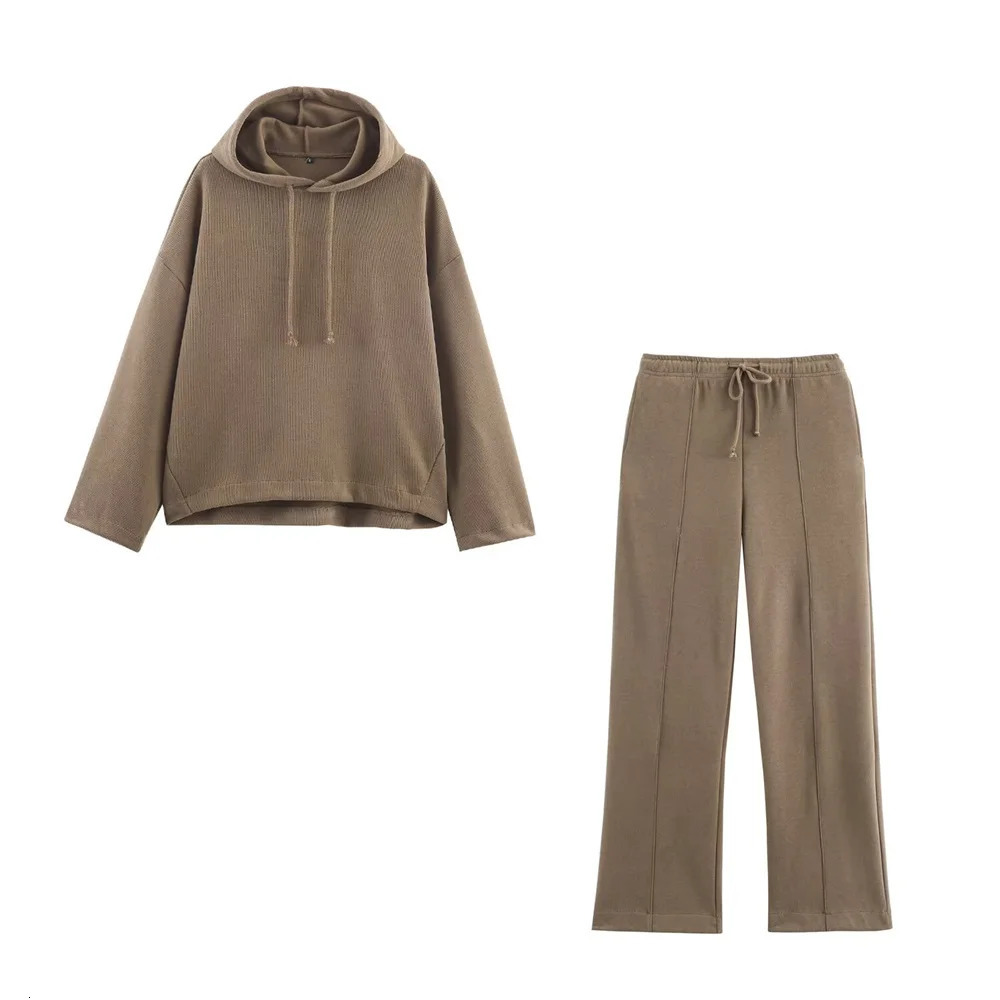 Autumn womens clothing European and American style French fashion soft hooded sweatshirt wide leg pants 251110