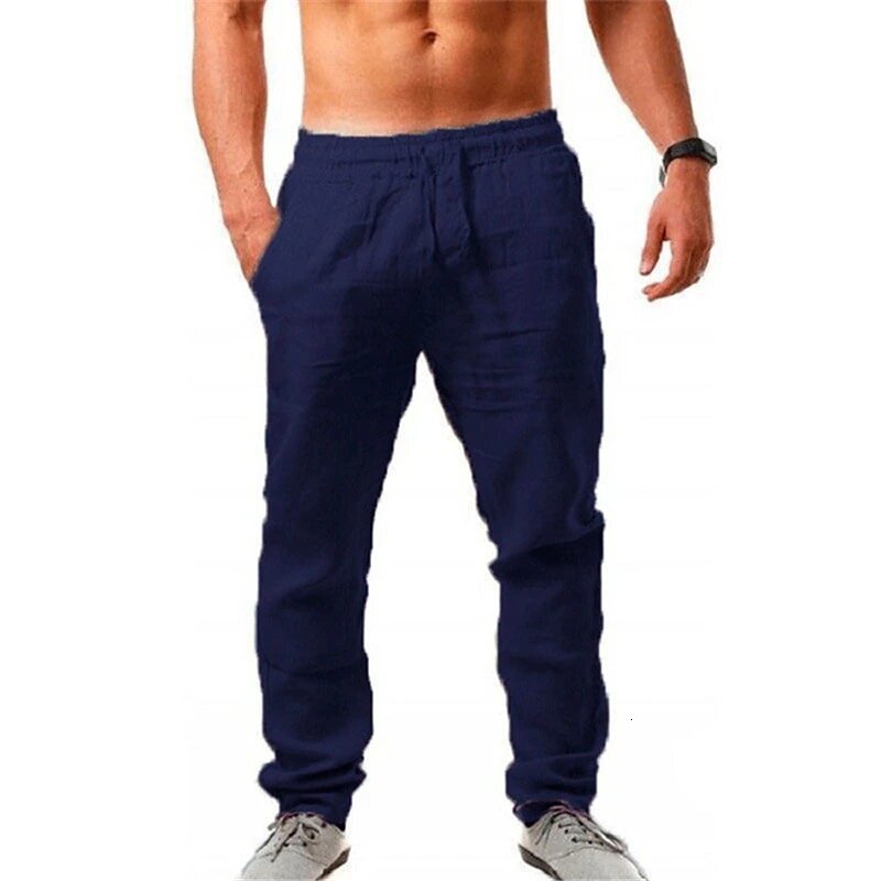 2025 Summer Mens Hip Hop Breathable Cotton Linen Loose Casual Sports Pants