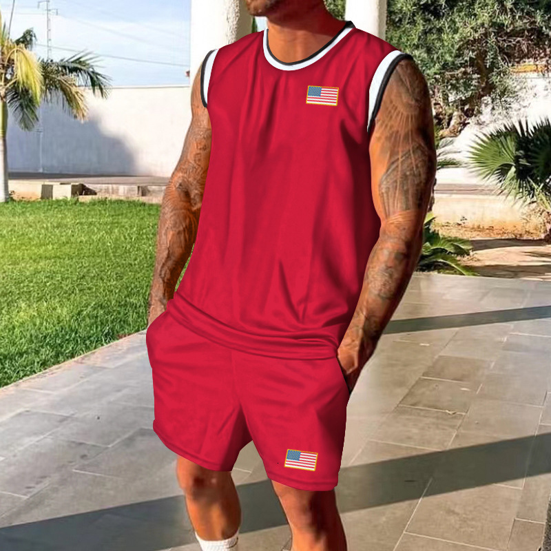 2024 Summer New Casual Sports Basketball Suit Set for Men Trendy Sleeveless Top for Men