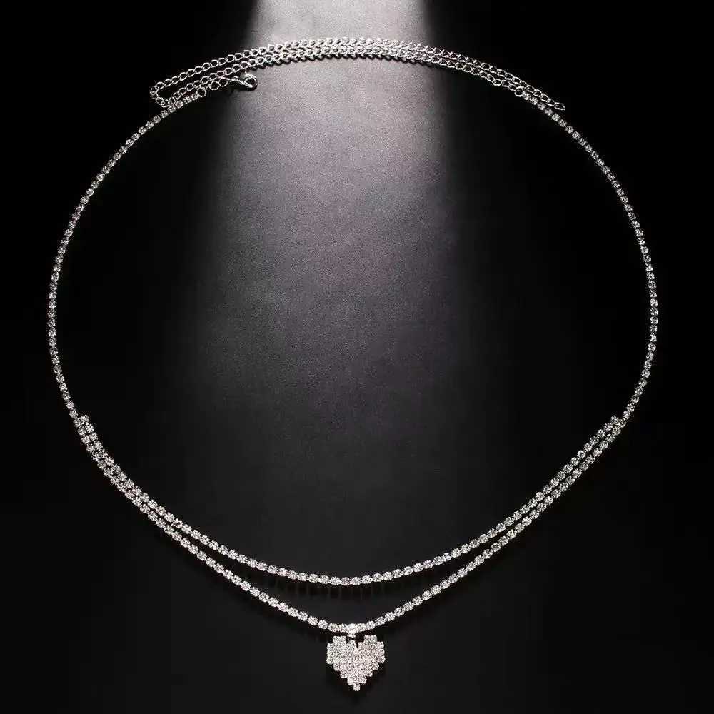 Luxury rhinestone double chain water droplet waist chain jewelry used for warm water crystal abdominal chain decoration accessories X250410