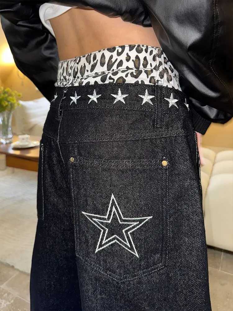 Y2K Double-layer Camouflage Embroidery Surrounding Stars Decoration Baggy Jeans Womens Popular Industry Casual Wide-leg Pants C251110