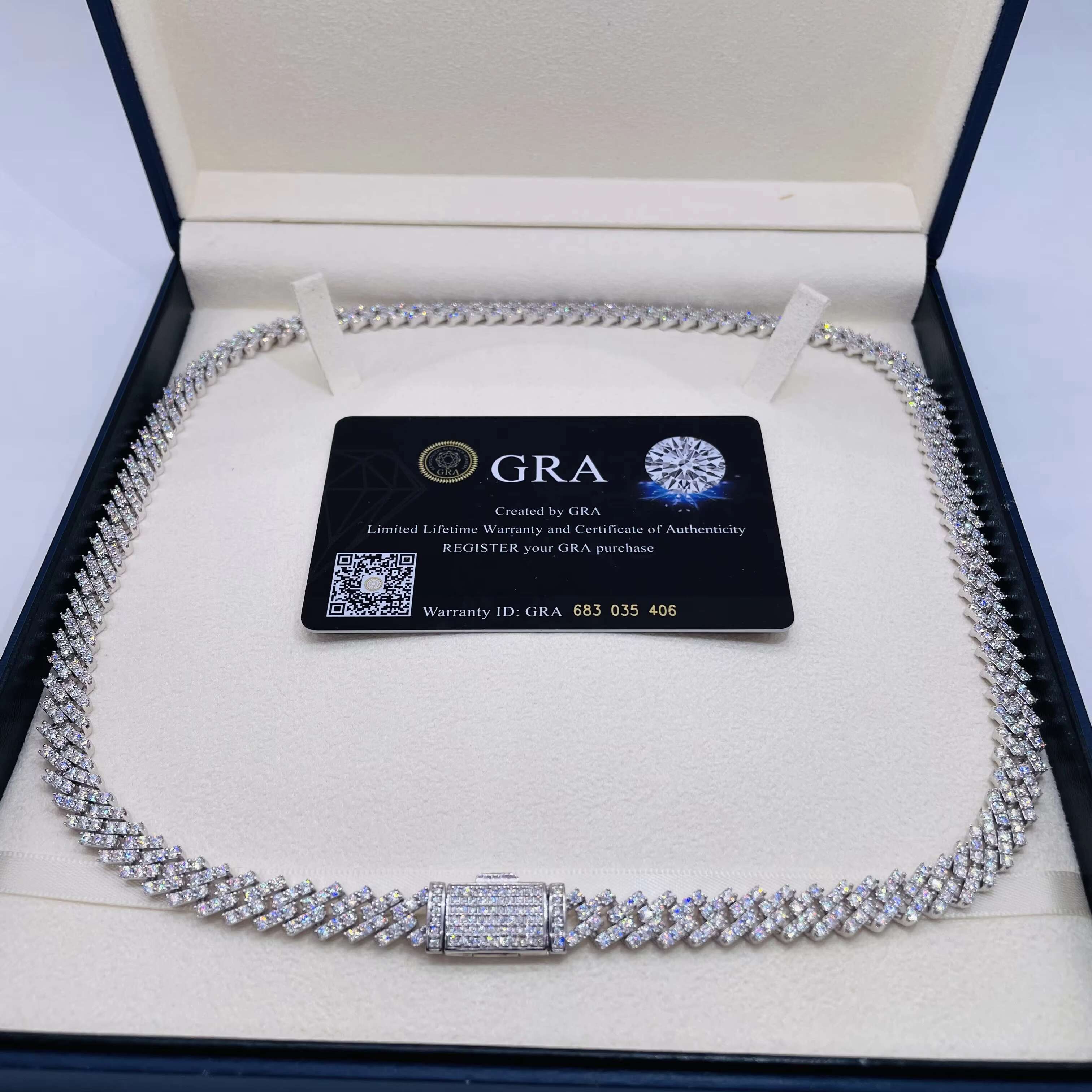 8mm Moissanite Hiphop Chain 925 Sterling Silver Fully VVS Moissanite Cuban Link Chain for Women