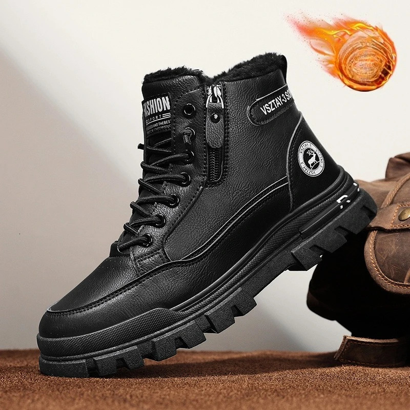 winter plush thick warm mens cotton shoes trendy outdoor high top male snow boots 251107