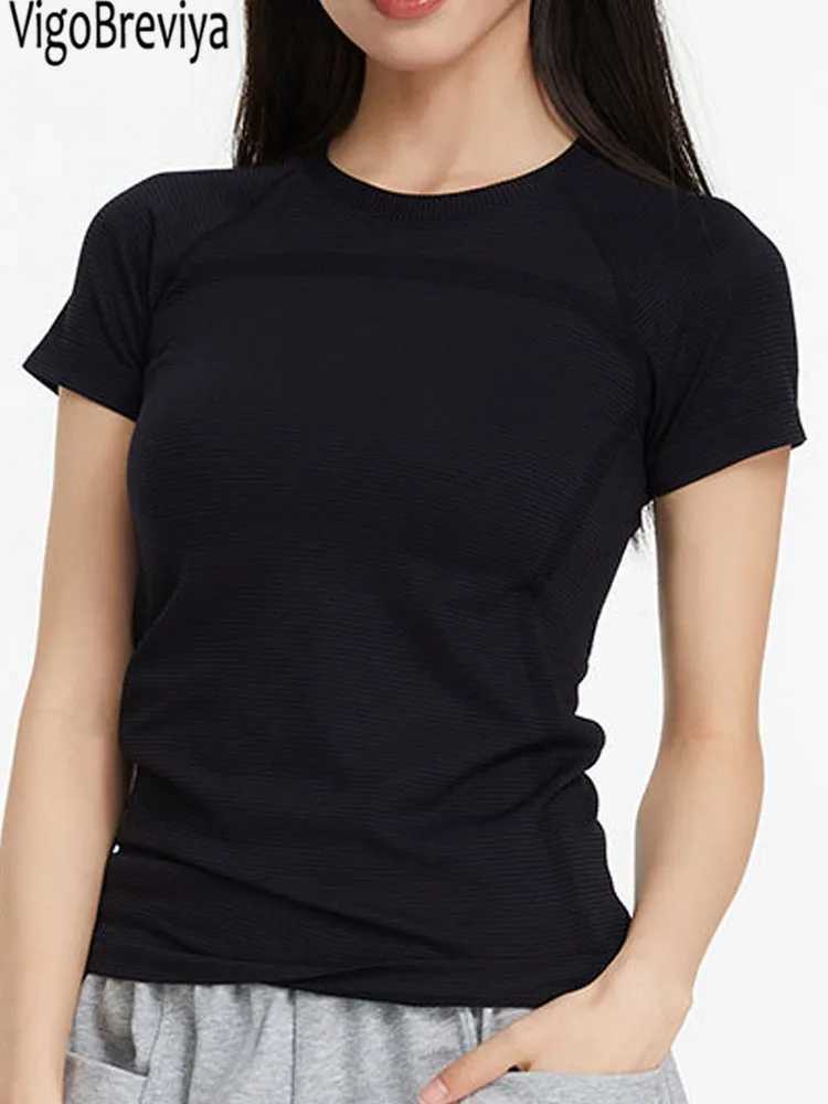 VigoBreviya Solid Seamless Yoga Top and Bra Womens 2025 Short Sleeve Fitness T-shirt Fitness Running TopXJ250410