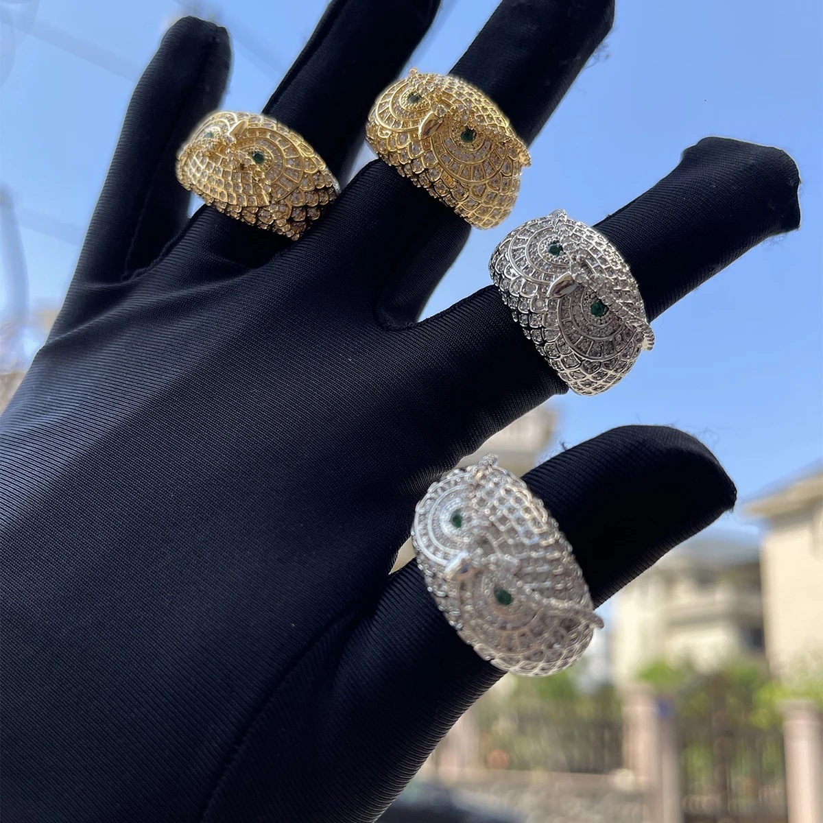 hip-hop owl ring real gold Moissanite ring fashionable and personalized trendsetter ring