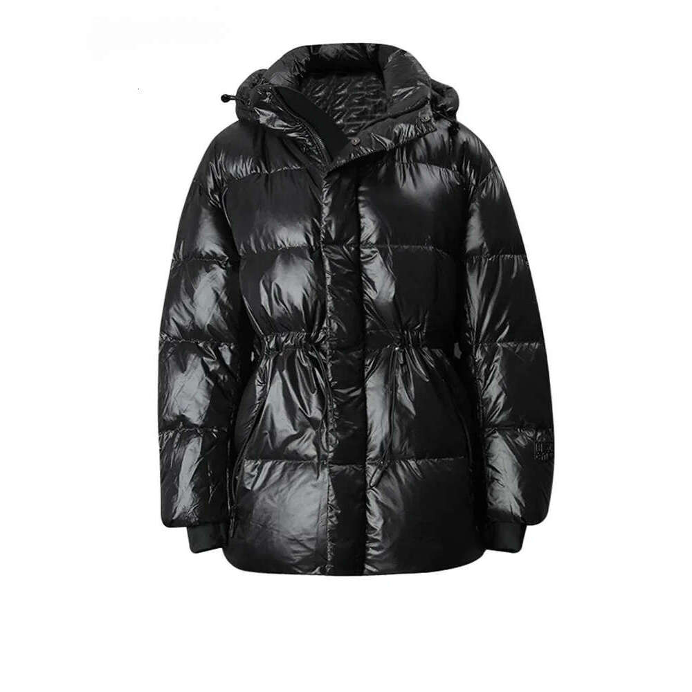 Black Drawstring Big Size Down Jacket New Hooded Long Sleeve Warm Women Parkas Fashion Tide Autumn Winter