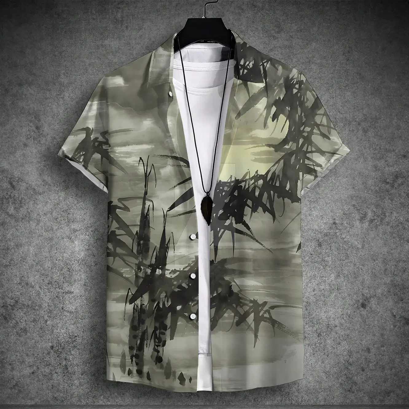 2024 new mens short sleeved shirt with Chinese style printed mens Hawaiian collar top large casual and comfortable mens shirt X250410