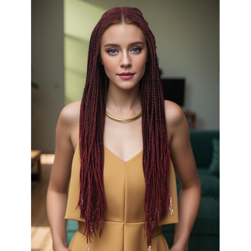 30 Inch Women Weaving Full Box Knotless Lightweight Braids Lace Front Black And Bury Handmade Weave Synthetic Wigs With Baby Hair TY