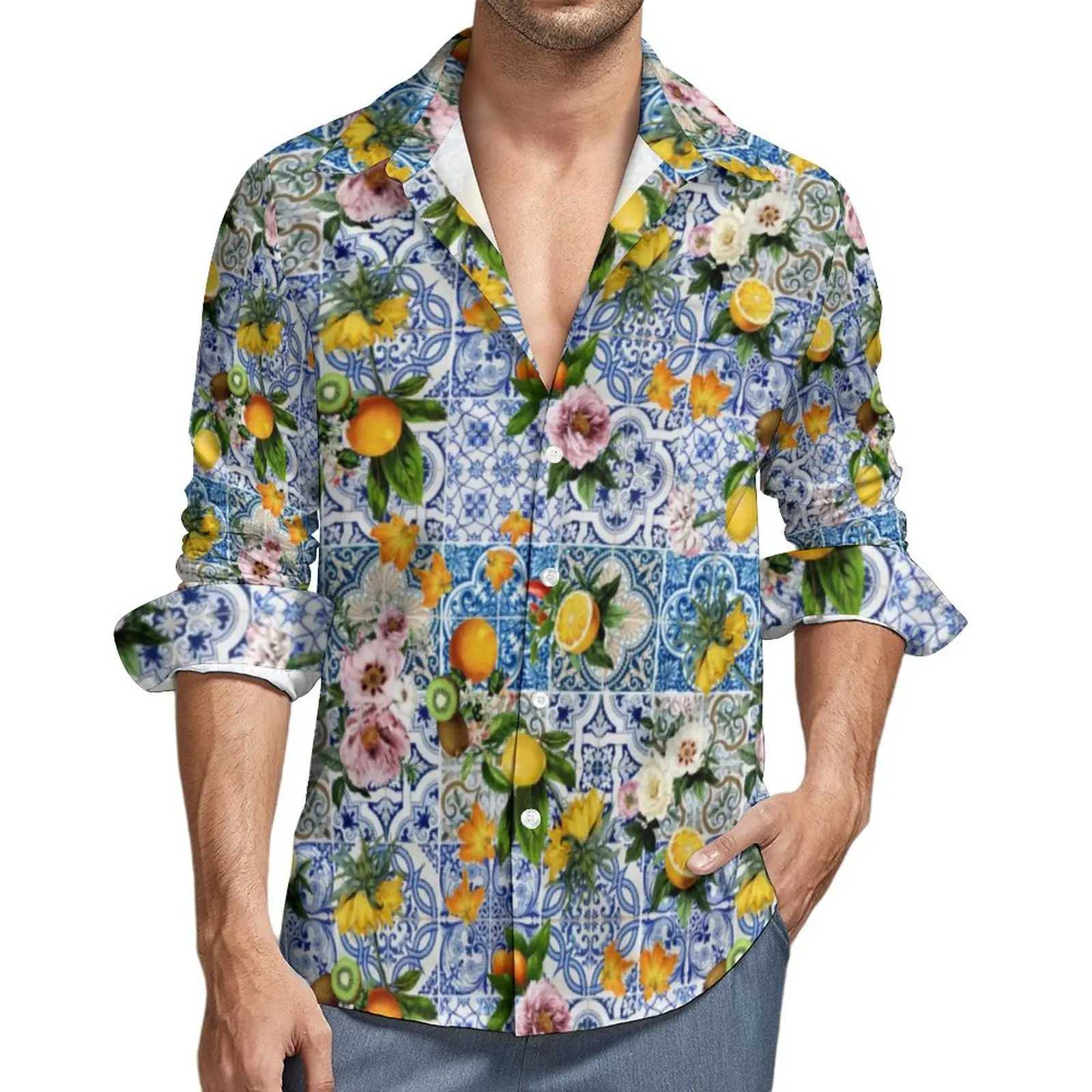 Fashion Mens Shirt 3D Yellow Lemon Printed Fruit Shirt Autumn Casual Shirt Trend Shirt Long Sleeve Pattern Clothing Top X250410