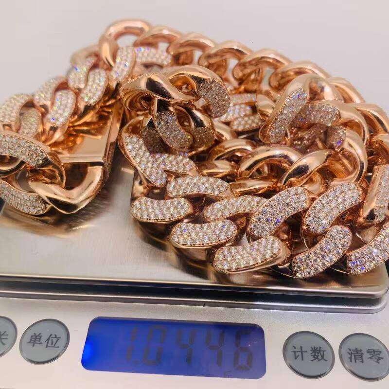 Custom 925 Silver Men's Hip Hop Cuban Necklace VVS Iced Silica Stone Chain