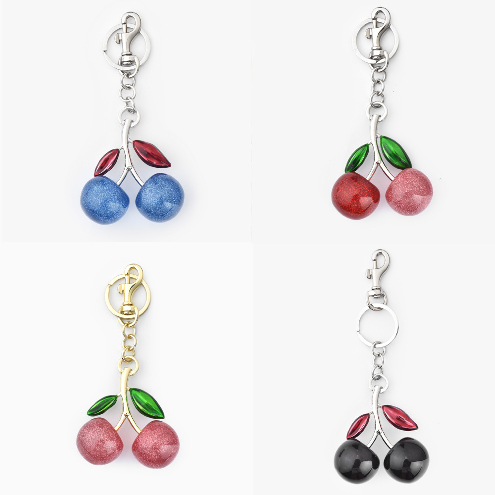 Stylish Multi-Colored Cherry Bag Charm with Sparkling Glitter Perfect Keychain for Cars & Bags
