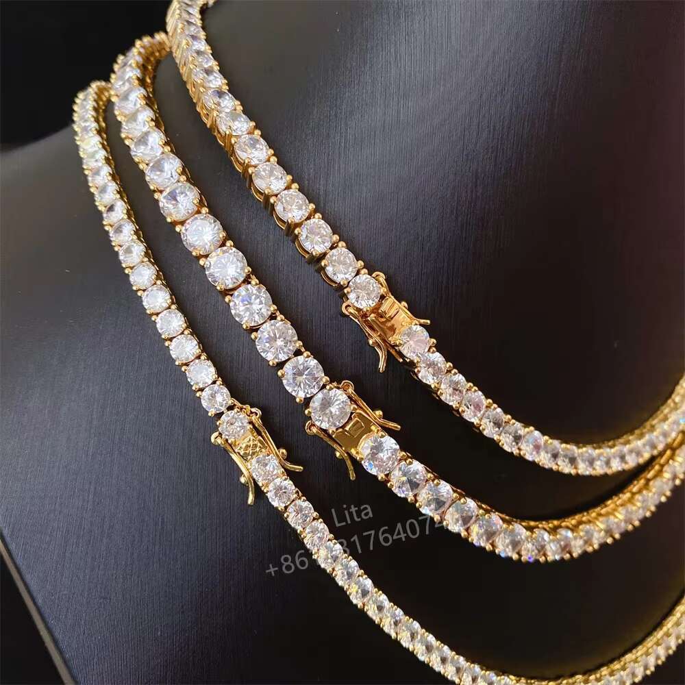 925 Sterling Silver Rhodium Plated 8mm Round Cut Hip-hop Iced Out Vvs Moissanite Tennis Chain
