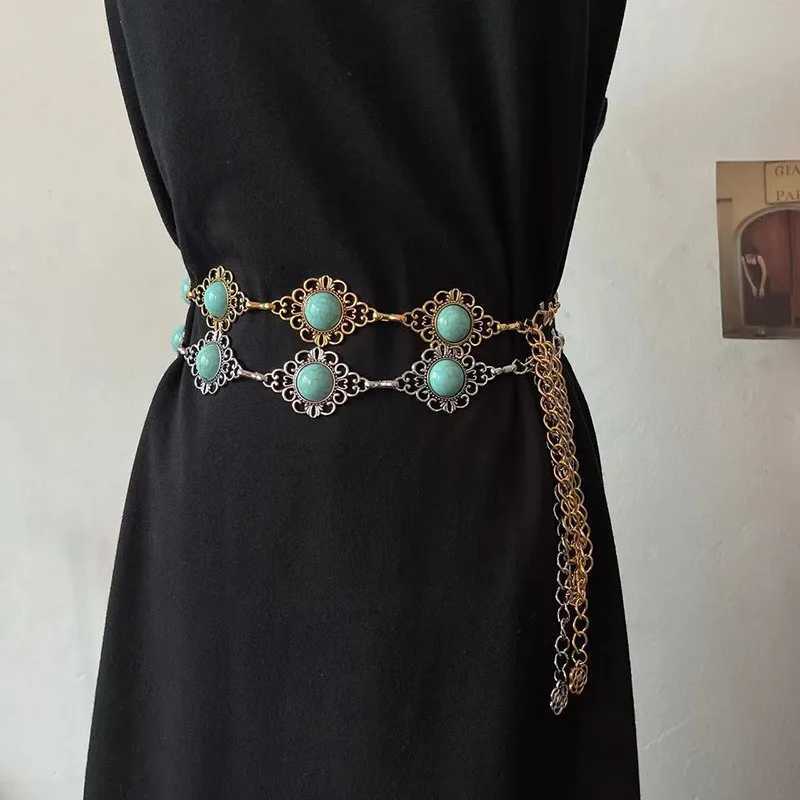 Western Concho turquoise belt suitable for Wenbo River adjustable silver stone chain belt gold belt denim dress jeans X250410