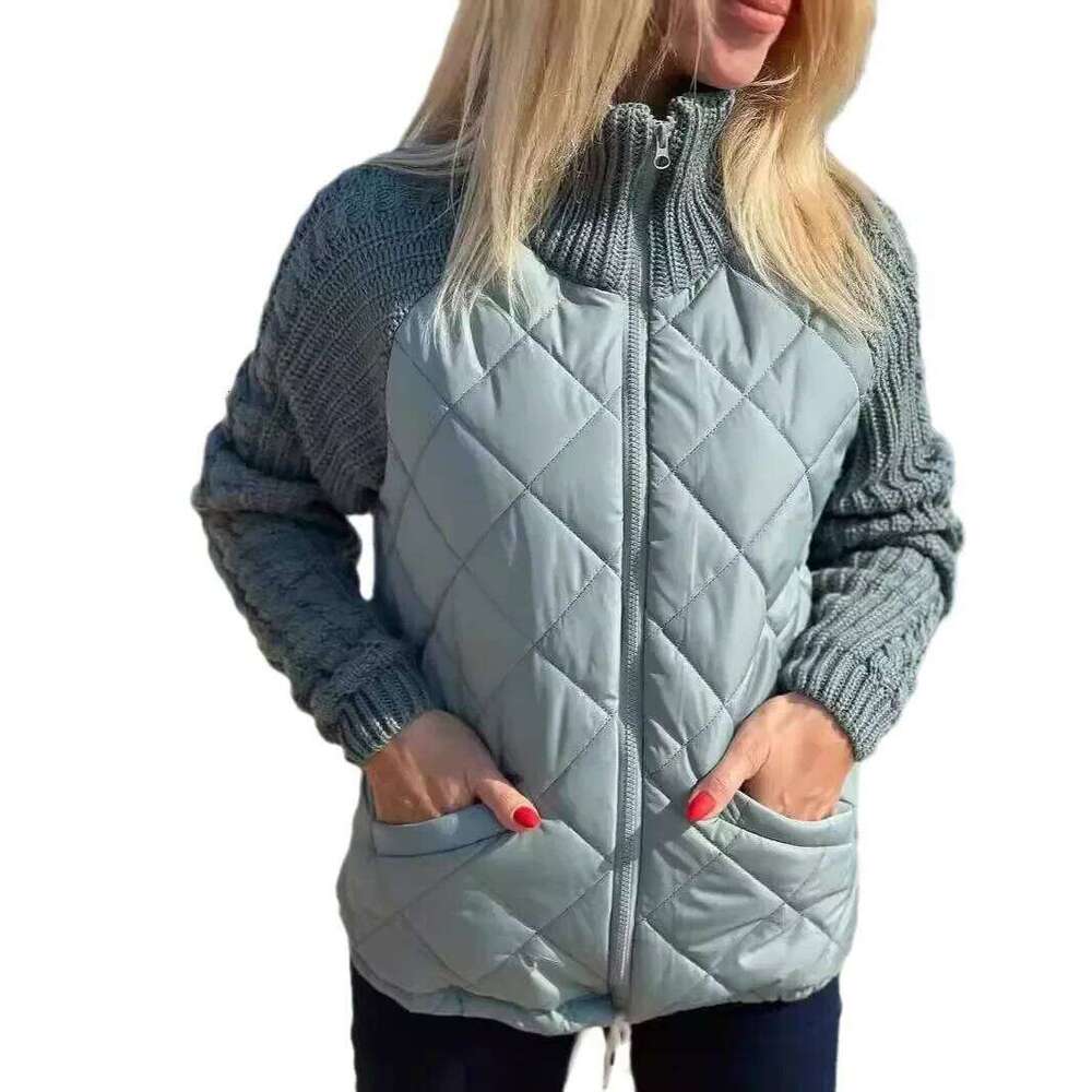 Hot Sale Of The Season Autumn Winter Women's Long Sleeve Zipper Splicing Jacket Stand Collar Cardigan Thick Cotton Outerwear Reg