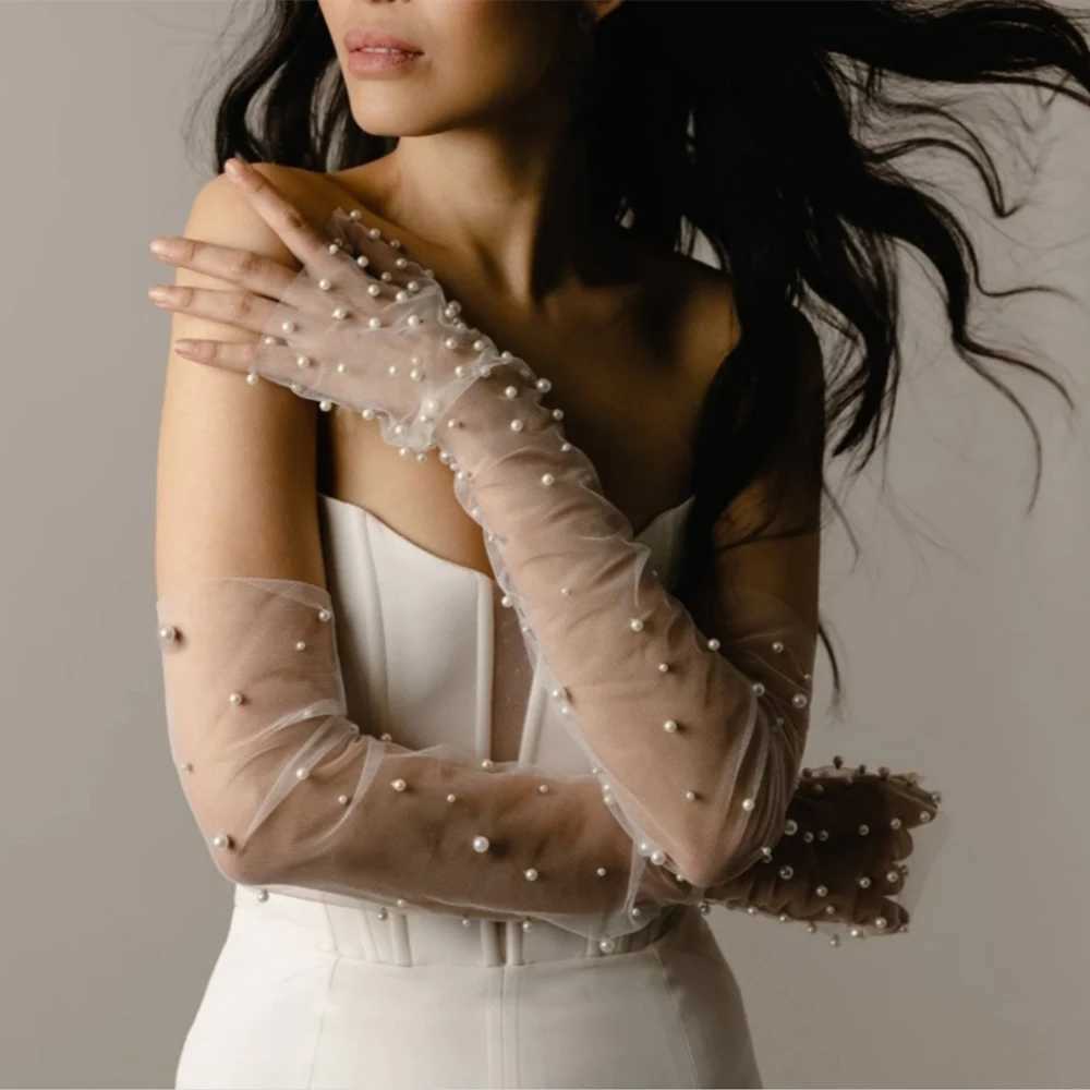1 Pair Bridal Fingerless Pearl Gloves Wedding Sleeves Removable Shrugs for Women Summer Elegant Bolero Shoulder Cape VPM10 L251110