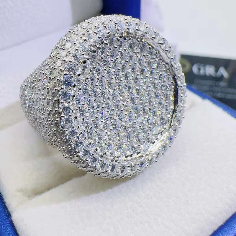 Fashion VVS Moissanite Custom Hip Hop BIG Round Ring 925 Sterling Sliver Moissanite Rings