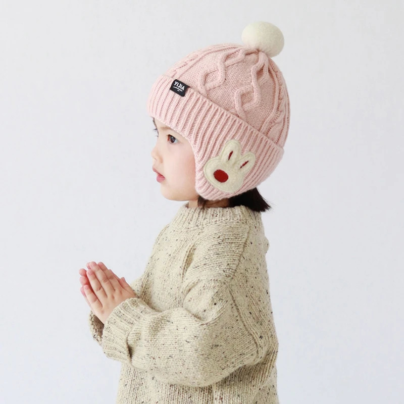 Winter Cute Cartoon Baby Ear Protection Hat Boys Warmth Windproof Knitted Hats Kids Bear Beanie Hat for Girls 636M 251103