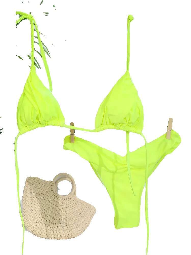Brazilian pleated bikini set, sexy mini bikini, women's triangle beachwear swimsuit, 2023