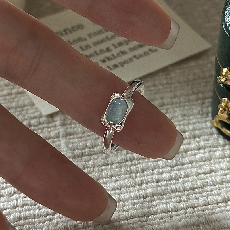 S925 Sterling Silver Korean Version Niche Fashion Ring Design Aquamarine Simple Basic Ring Designer Ring Korean Style Fashionable Ring Wholesale