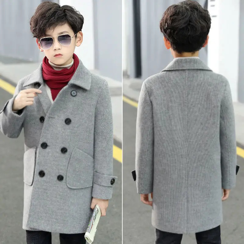 Cotton thickened boys woolen coat spring childrens clothing large childrens woolen coat childrens trench coat 251103