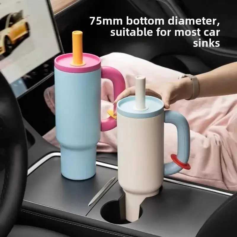 Fashionable cup 1050MLCar Thermos Cup With Straw HandleDouble Stainless Steel FlasksLarge Capacity DrinkwareOutdoor Block Water Bottle Y251110