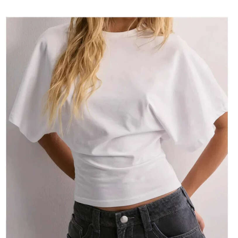 Korean style design round neck pullover short sleeved T-shirt for women in summer 2025, simple versatile, solid color loose top, 2025 new style, chic 