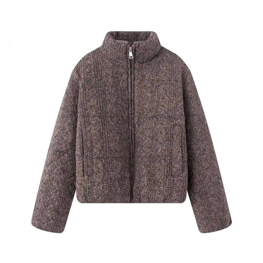 Knitted Stand Collar Padding Women's Thickened Thermal Slim Zipper Fashion Vintage Casual Lady Jacket