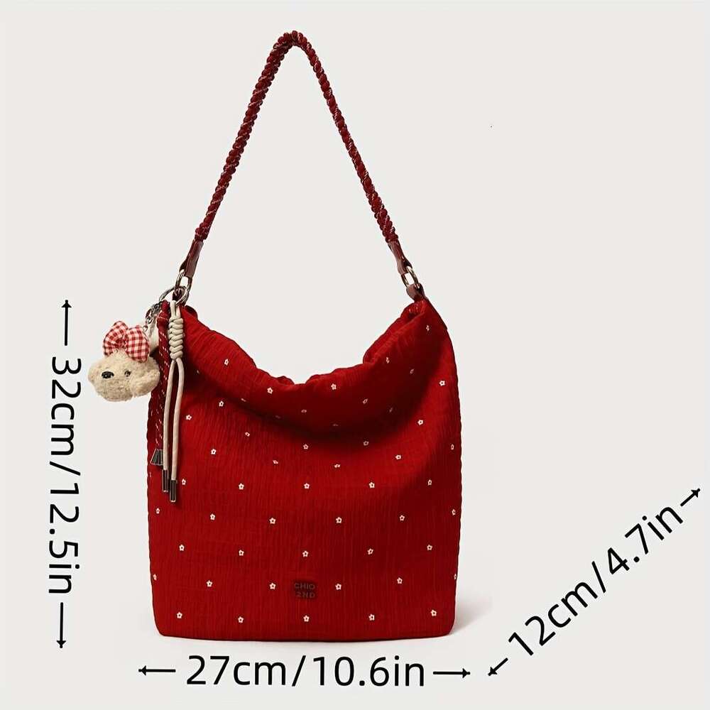 Red Polka Dot Pleated Casual Handbag