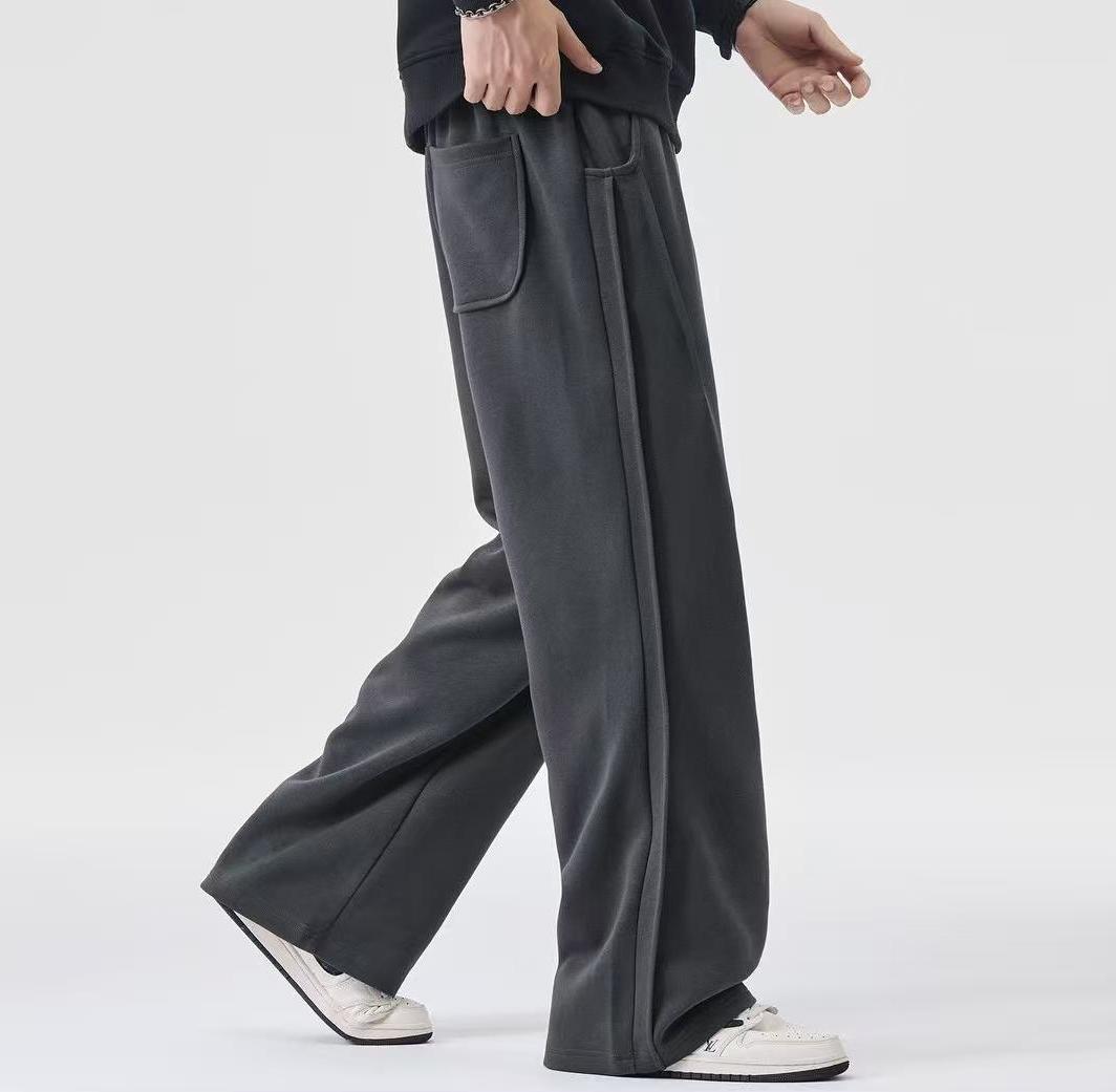 Best-Selling Extra-Long Black Knit Pants Loose Straight-Leg Men's Trousers 3022