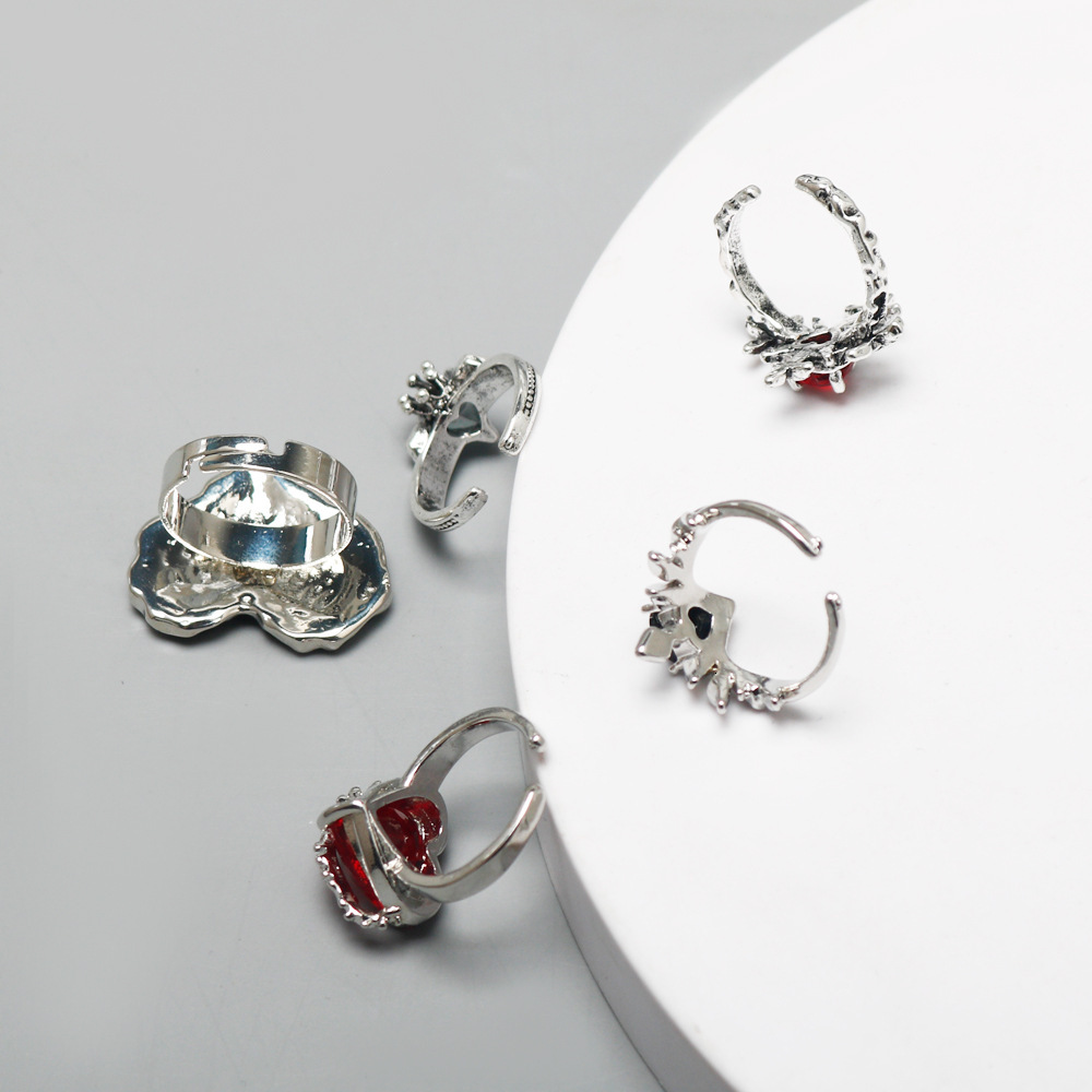 Dark Gothic Red Heart Cross Ring For Women Fashion Ring Niche Design With A Designer Ring Sense Of Sophistication Personalized Index Finger Ring Adjus