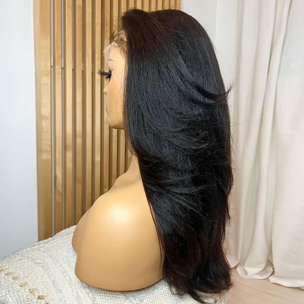 13X4 Frontal Wig Brazilian Virgin Remy Human Hair - 180% Density Kinky To Yaki Straight 'S Hair, Transparent Lace With Natural Hairline, Full Vol