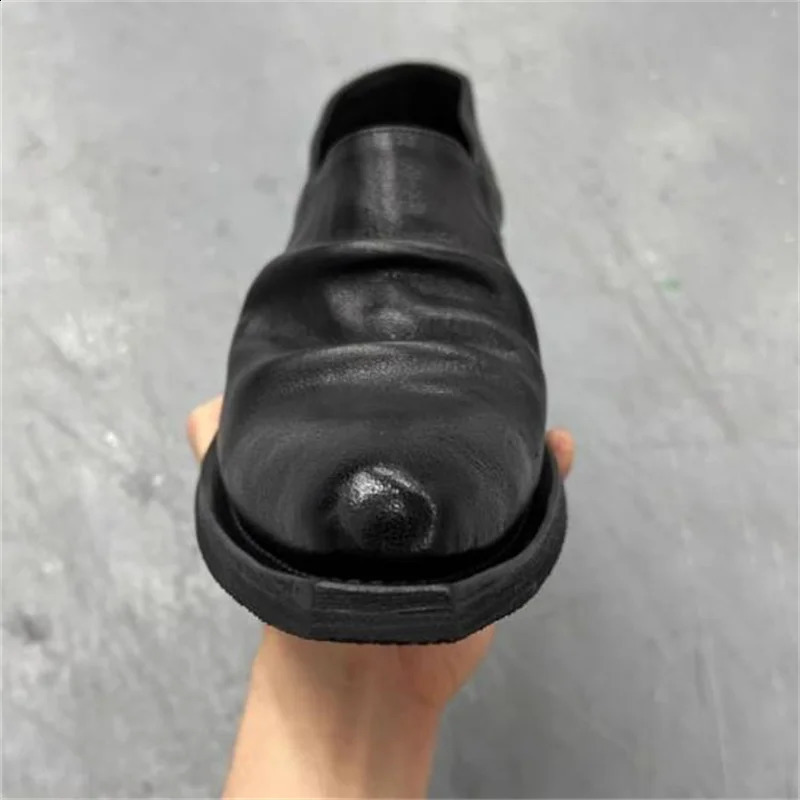 Pleated Shoes for Mens Pointed Toes Chunky High Heels Male Loafers Sewing Lines Chassure Hommes Shallow Tacones Solid Zapatos 251106