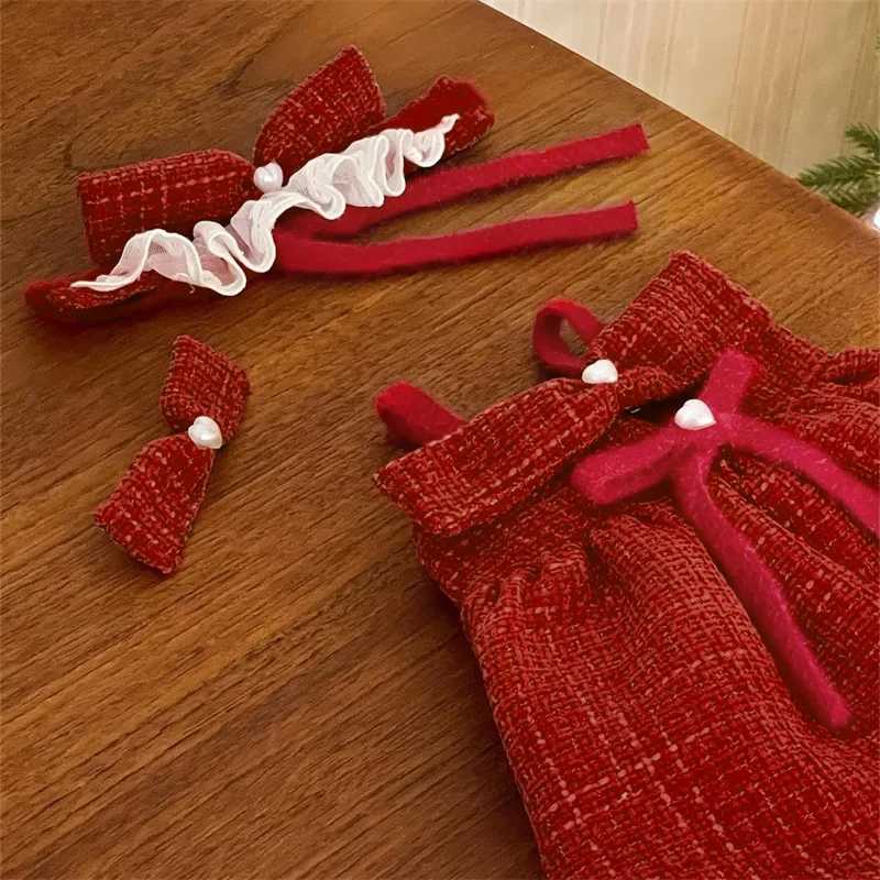 Red Pet Christmas New Year Autumn/Winter Bow Dress Cat Thick Warm Coat Dog Clothes for Small Dogs Puppy Clothes Gift J251110