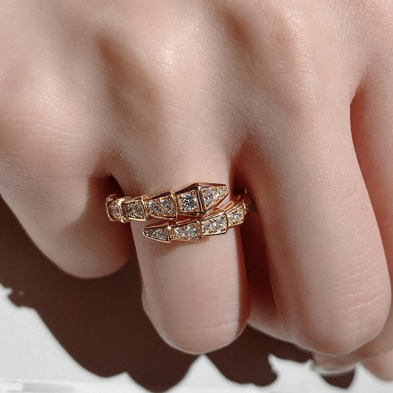 Designer Ring High Quality V Gold Wide Edition Full Diamond Serpentine Women's Ring Multi Functional And Fashion Ring Diamond Serpentine Head Wom