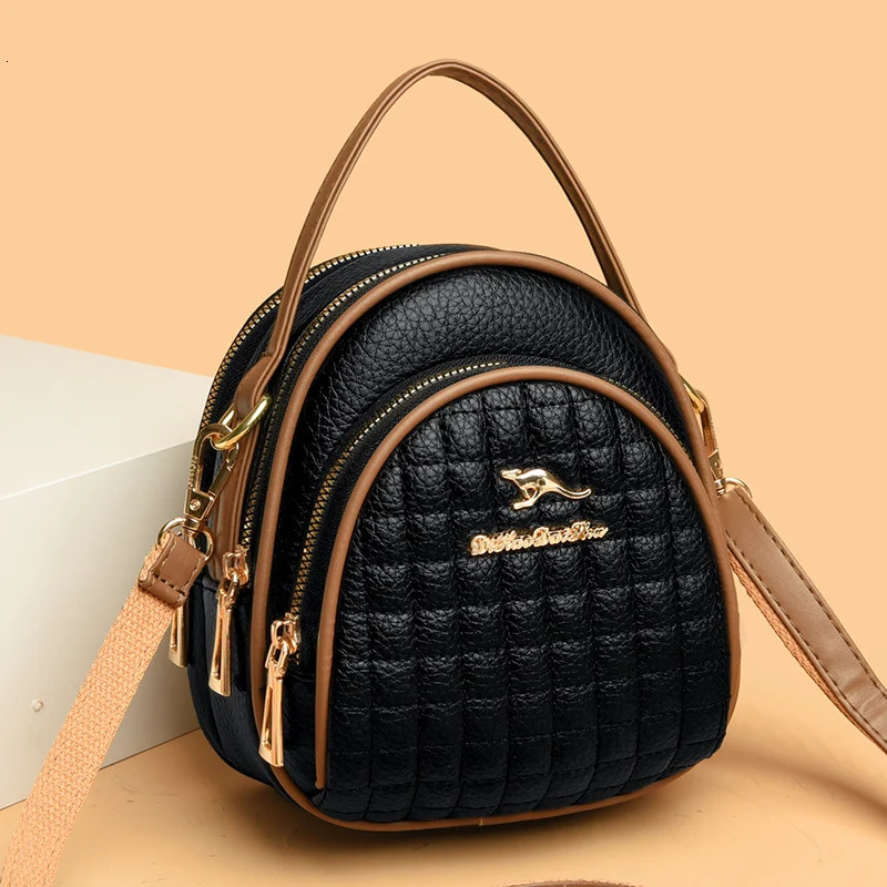 Casual Women Shoulder Messenger Bag Fashion Color Blocking Leather Multi Layer Zipper Handbags Lady Travel Mobile Bag and Wallet R251110