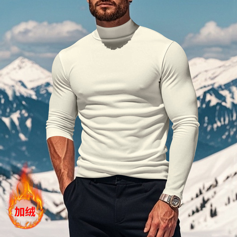 2024 Autumn New Velvet Warm Solid Color Long Sleeve T-shirt Fashionable and Versatile Casual Round Neck T-shirt