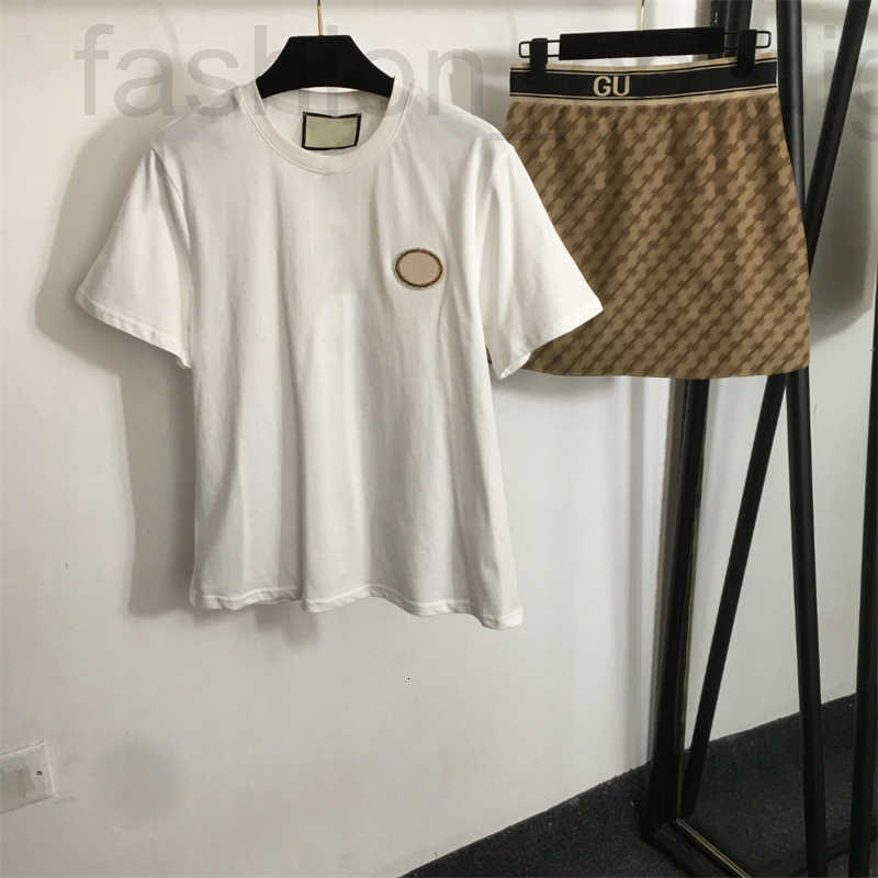 Designer Womens Two Piece Dress Short Sleeve T Shirt GG Pattern Summer top Stretchy Waist Zipper Relaxed Fit Skirt Premium Embroidery Details 4AZV