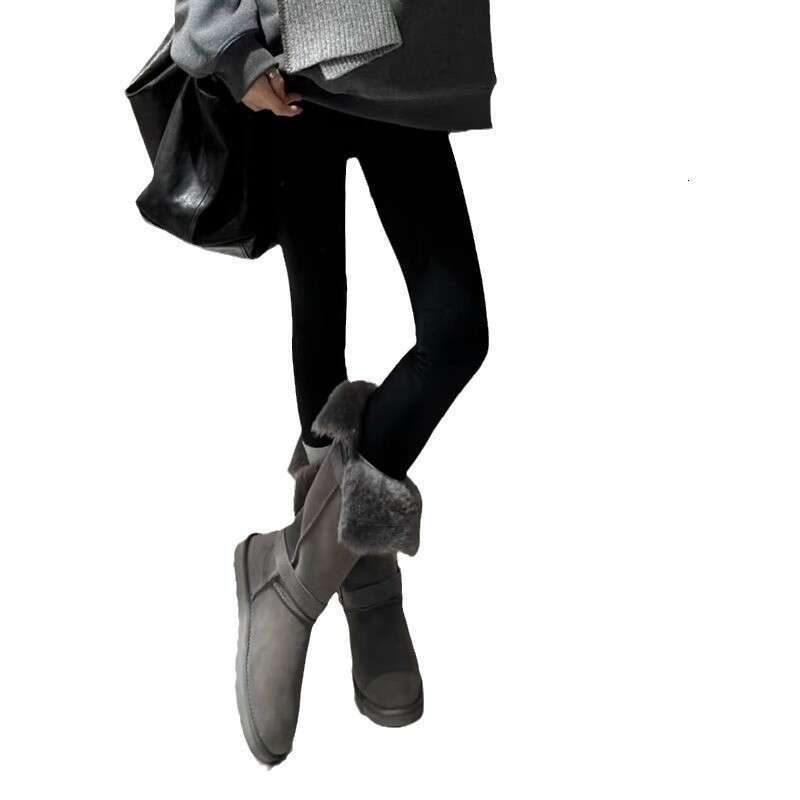 Woman Sandals Grey New Round Toe Boots With Flat Bottom And Plush Midsole Snow Fur Cotton Shoes For Women