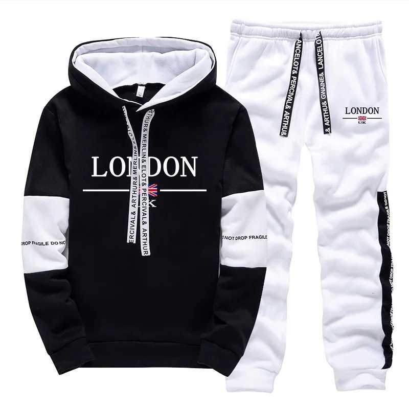 Mens Tracksuit Casual Printing Sweatshirts Daily Sports Jogging Mens Clothing Black White Single Piece Hoodie Pants Sportswear W251110