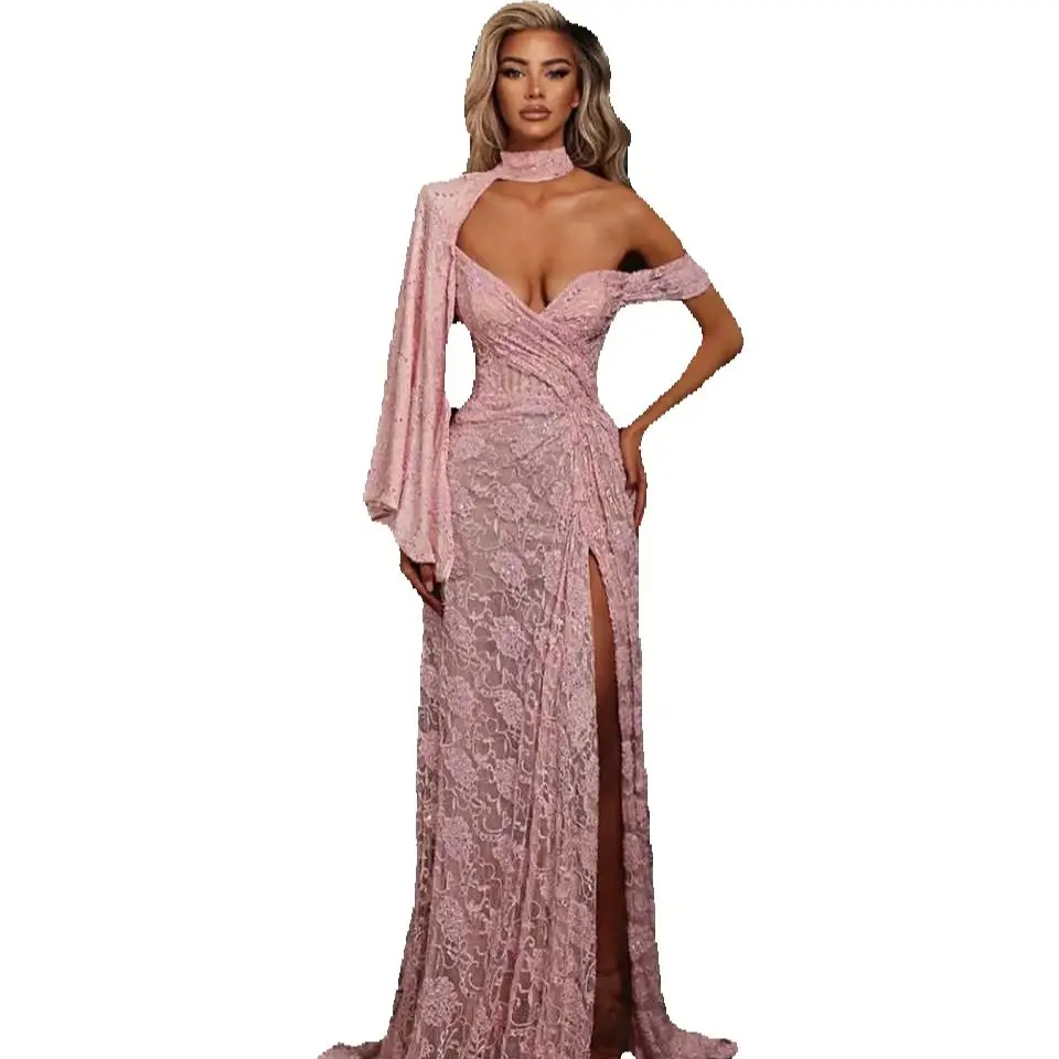 Shine Mermaid Prom Gown 3D-Lace Evening Dress Side Slit Party Prom Dresses Sexy Bridal Gowns vestido de novia Size Customized Robes De Mariee L251024
