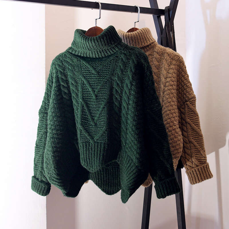 Cross-Border Foreign Trade European and American Clothing Retro Twist Women's Neck Loose High Waist Top Thick Wool Knitted Sweater