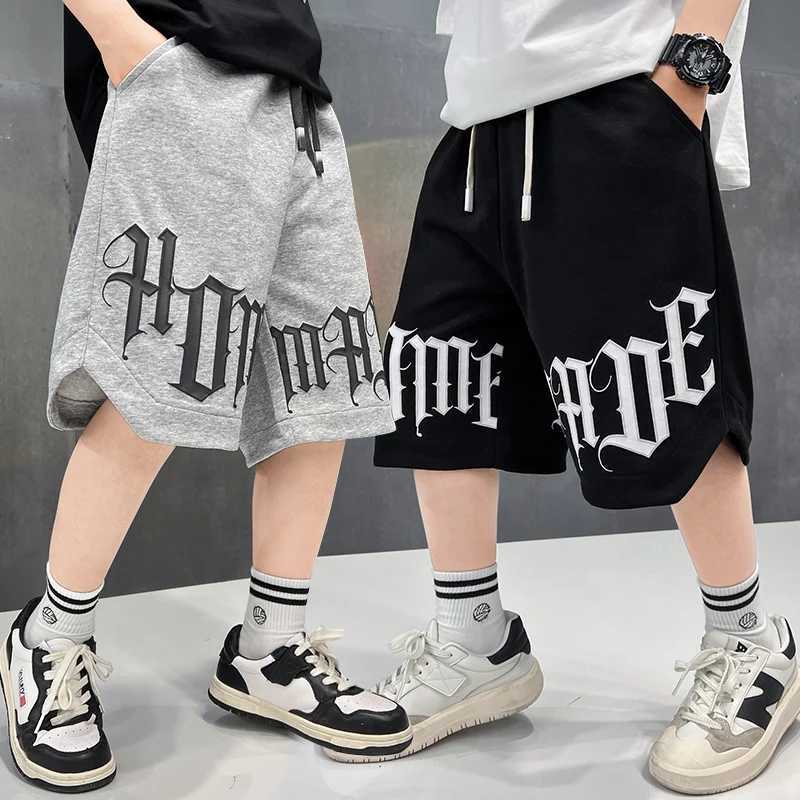 Loose Slee childrens summer cotton shorts for boys new casual letter printed shorts elastic waistband bottom 5 7 9 11 13 14Y Z250410
