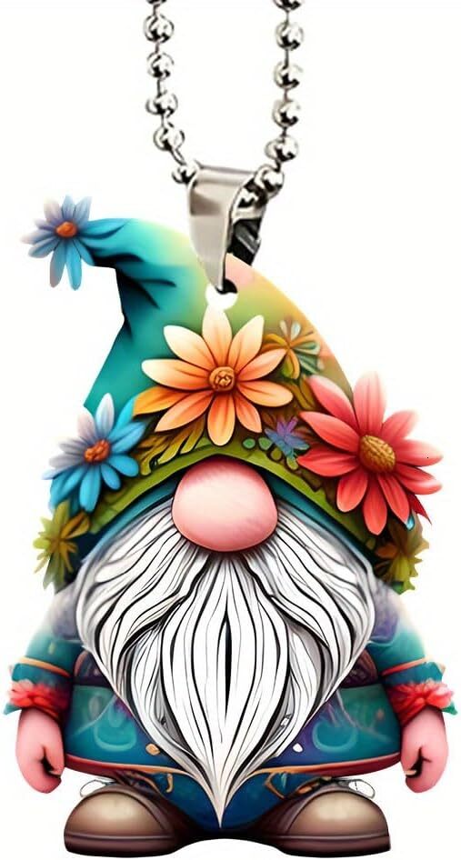 Christmas Floral Gnome Car Ornament, Hanging Decoration with Flowers and Beard, Backpack Keychain Pendant, Gifts for Family or Friends ddmybear