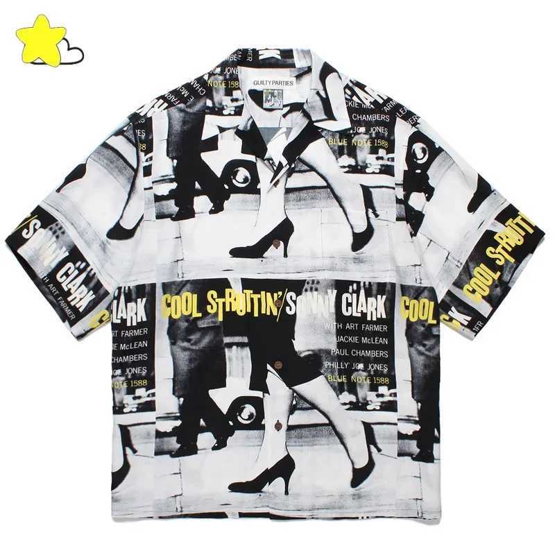 2025 Summer Pattern Full Print Hawaiian Shirt Womens Loose Beach Top T-shirt WACKO MARIA Short Sleeve with Label X250410